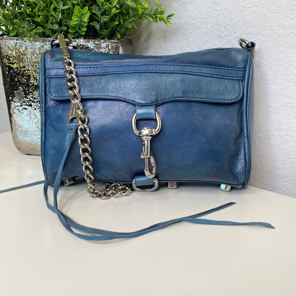 Rebecca‎ Minkoff Mini MAC (M.A.C.) Crossbody Bag Blue Leather Chain Strap